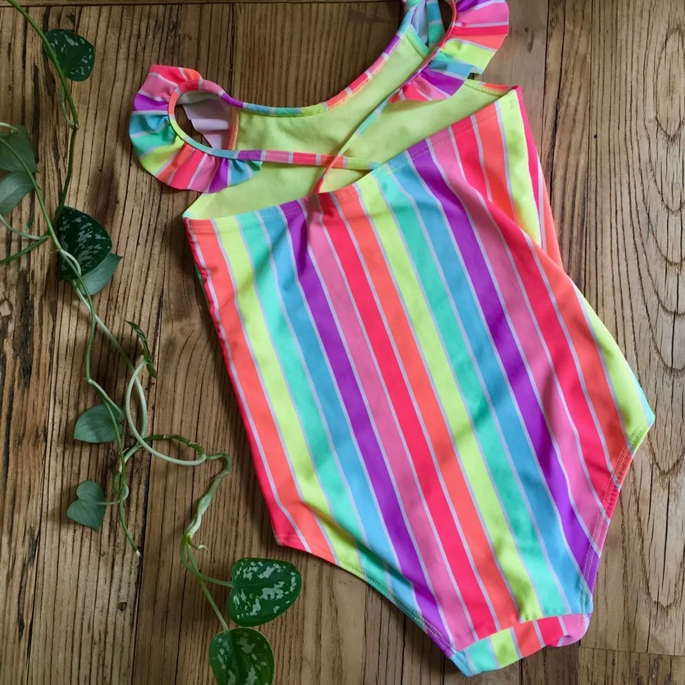 Vibrant neon striped one piece swimsuit - Picture 2 of 3